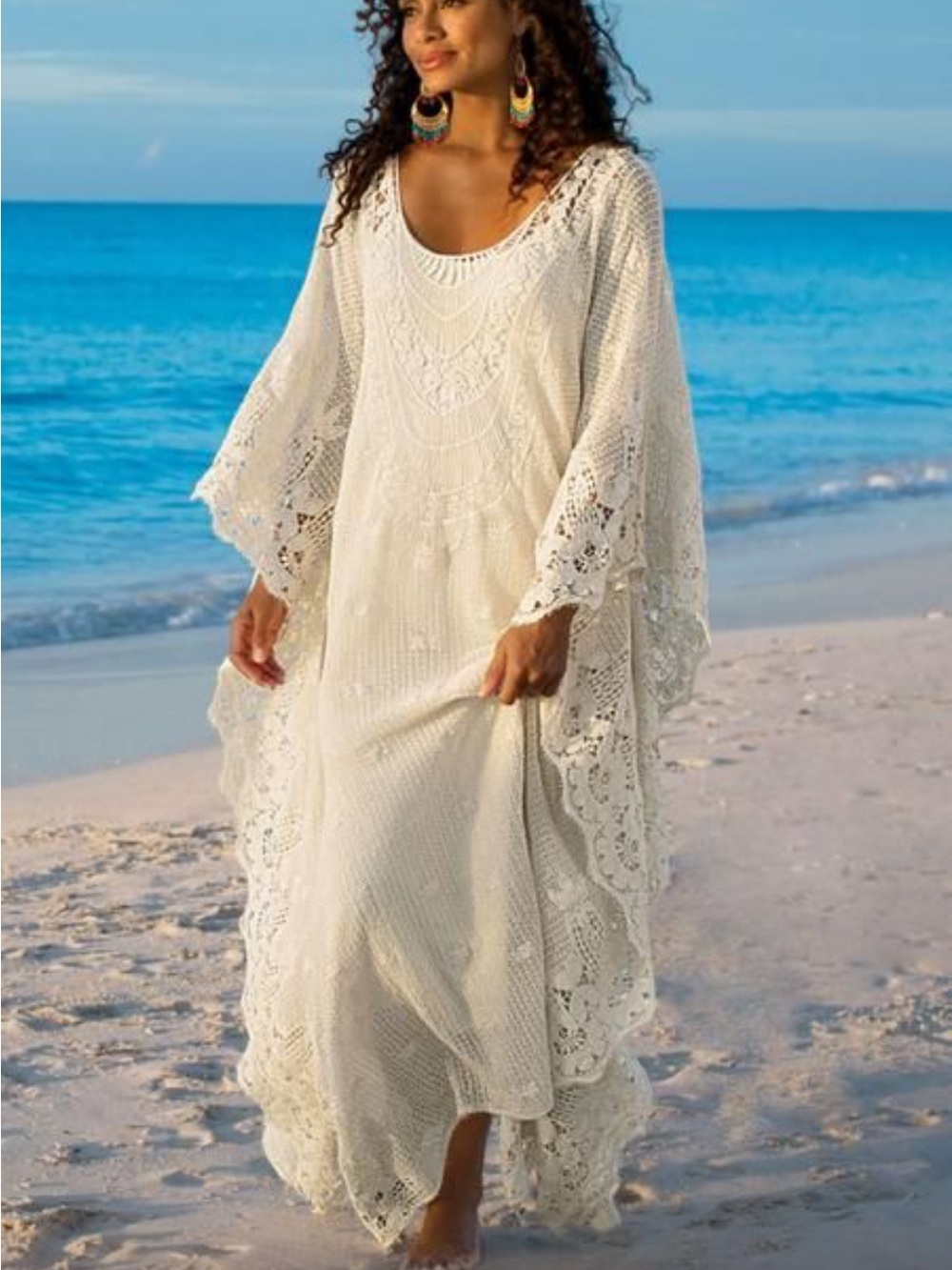 Boho Lace Crochet Maxi Dress NWT